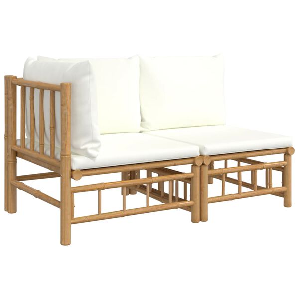 vidaXL Set de muebles de jardín 2 piezas bambú y cojines blanco crema