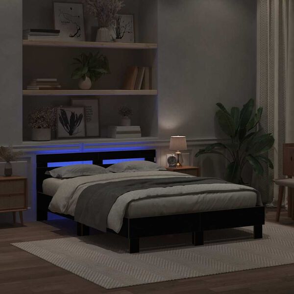 vidaXL Estructura de cama con LED Roble Negro 140 x 200 cm