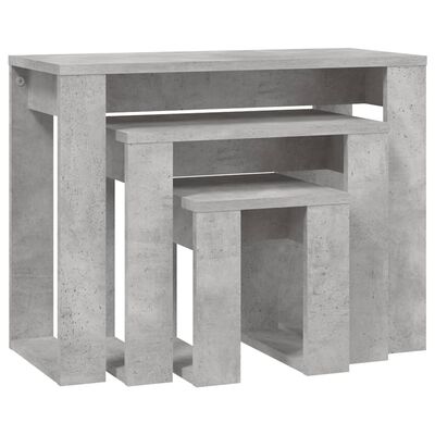 vidaXL Mesas apilables 3 piezas madera contrachapada gris hormigón
