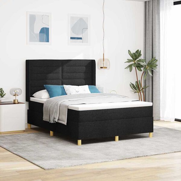 vidaXL Cama tipo Box Spring con colch&oacute;n Negro 140 x 200 cm tela