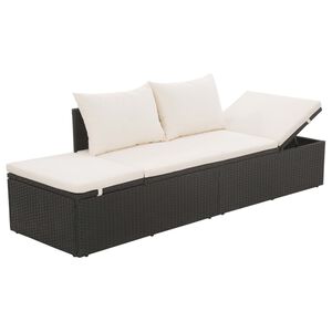vidaXL Tumbona de jard&iacute;n con cojines y almohadas rat&aacute;n sint&eacute;tico negro