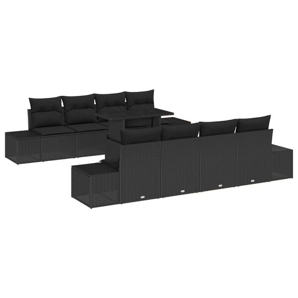 vidaXL Conjunto de sof&aacute; de jard&iacute;n 9 pcs Negro rat&aacute;n sint&eacute;tico
