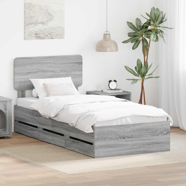 vidaXL Estructura de cama Gris Sonoma 75 x 190 cm Madera de ingenier&iacute;a
