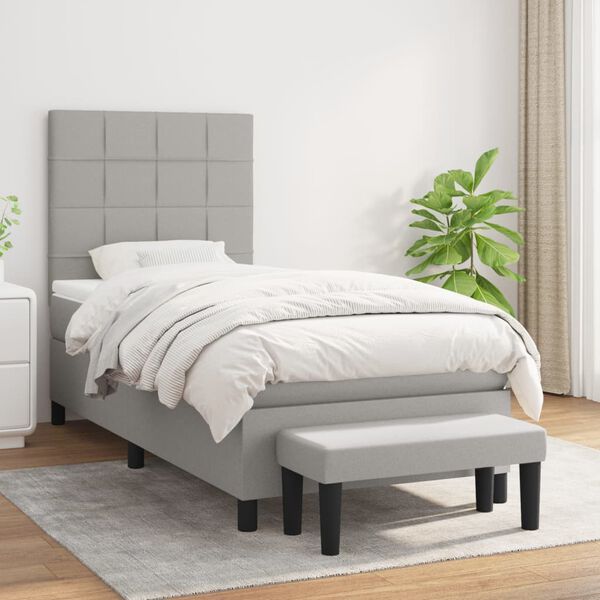vidaXL Cama box spring con colch&oacute;n tela gris claro 100x200 cm