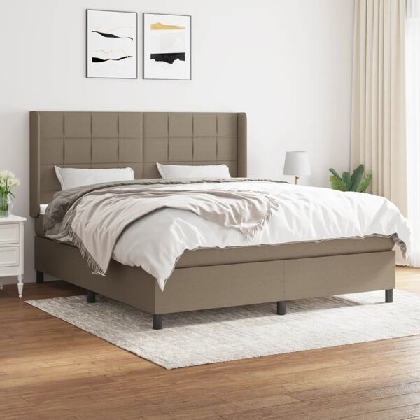 vidaXL Cama box spring con colch&oacute;n tela gris taupe 180x200 cm