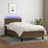 vidaXL Cama box spring colch&oacute;n luces LED tela marr&oacute;n oscuro 100x200cm