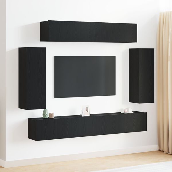 vidaXL Conjunto de mueble de TV 6 pcs Roble Negro 100 x 30 x 30 cm