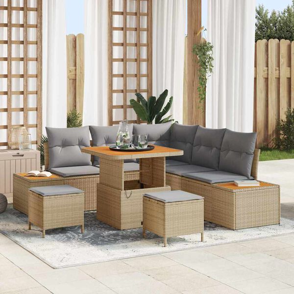 vidaXL Conjunto de sof&aacute;s de jard&iacute;n con coj&iacute;n 8 pcs Beige Polirat&aacute;n