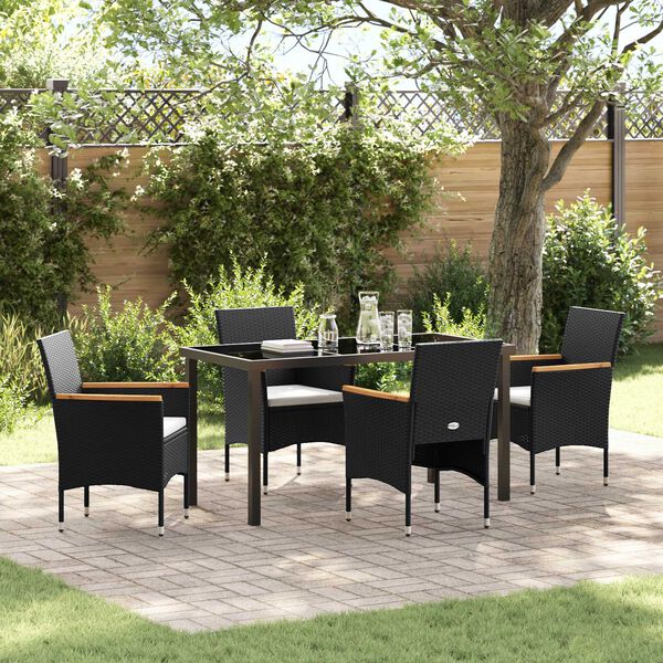 vidaXL Conjunto de Comedor de Jard&iacute;n 5 pcs Negro rat&aacute;n sint&eacute;tico