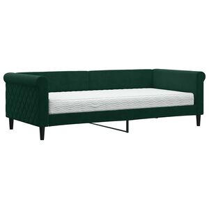 vidaXL Sof&aacute; cama con colch&oacute;n terciopelo verde oscuro 90x200 cm