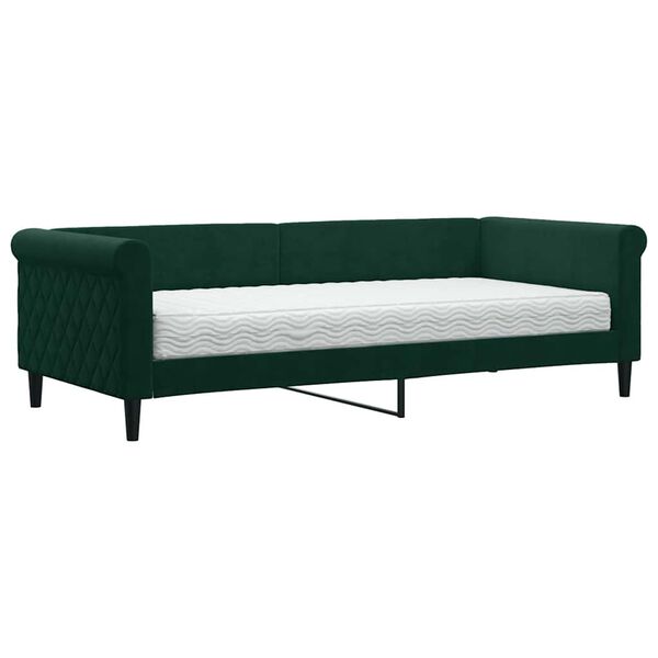 vidaXL Sof&aacute; cama con colch&oacute;n terciopelo verde oscuro 90x200 cm