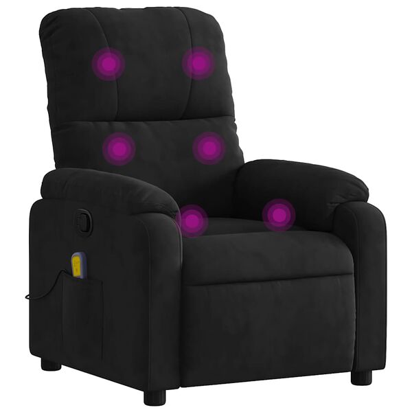 vidaXL Sillón reclinable de masaje tela de microfibra negro