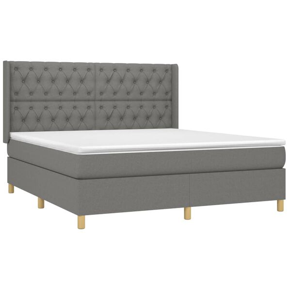 vidaXL Cama box spring colch&oacute;n y luces LED tela gris oscuro 160x200 cm