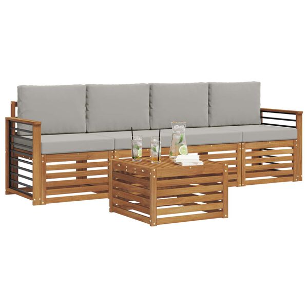 vidaXL Juegos de sof&aacute;s con coj&iacute;n 5 pcs Gris Natural y Claro