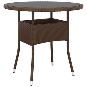 vidaXL Mesa de jard&iacute;n vidrio templado rat&aacute;n sint&eacute;tico marr&oacute;n &Oslash;80x75 cm