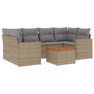 vidaXL Juego de sof&aacute;s jard&iacute;n con cojines beige mezcla 7 pzas rat&aacute;n PE