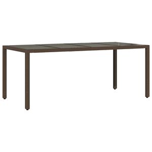 vidaXL Mesa de jard&iacute;n superficie de vidrio rat&aacute;n PE marr&oacute;n 190x90x75cm