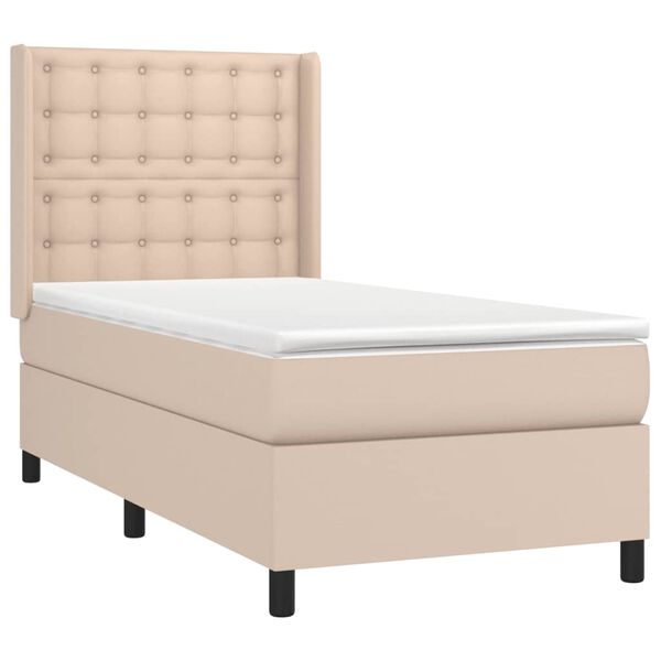 vidaXL Cama box spring colch&oacute;n LED cuero sint&eacute;tico capuchino 100x200cm