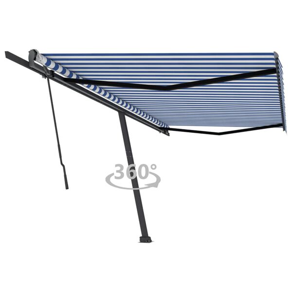 vidaXL Toldo de pie retr&aacute;ctil manual azul y blanco 500x300 cm