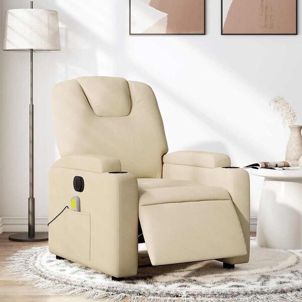 vidaXL Sillón reclinable de masaje eléctrico tela color crema