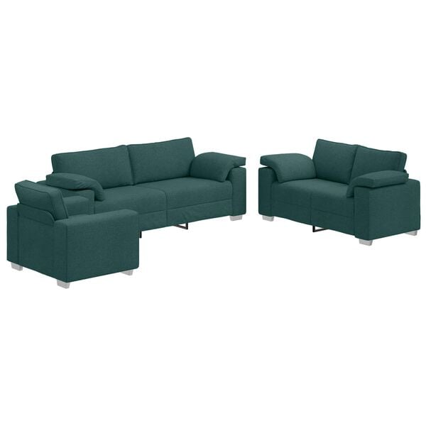 vidaXL Sof&aacute; 3 pcs Verde oscuro 219 x 80 x 82 cm Tejido mezcla de lino