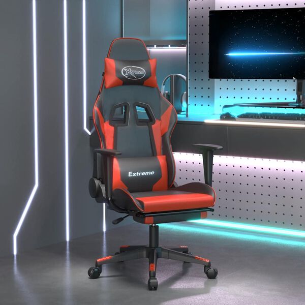 vidaXL Silla gaming de masaje y reposapi&eacute;s cuero sint&eacute;tico negro rojo