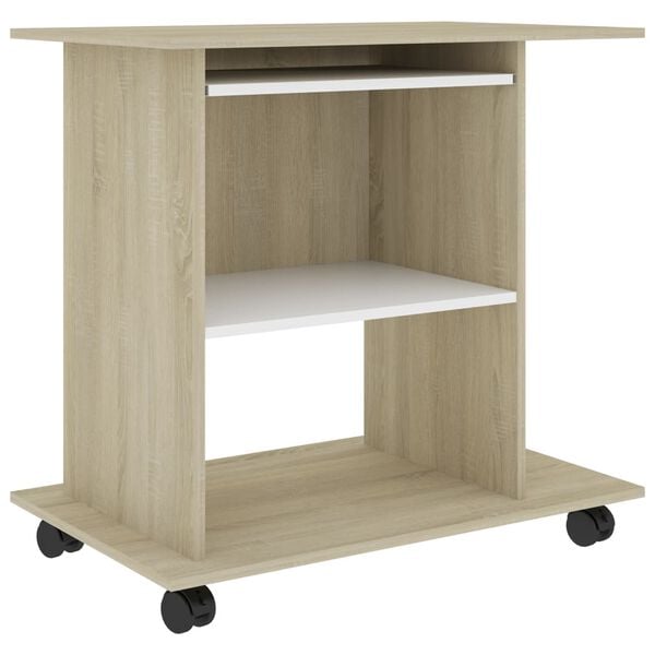vidaXL Mesa de ordenador madera contrachapada blanco roble 80x50x75 cm