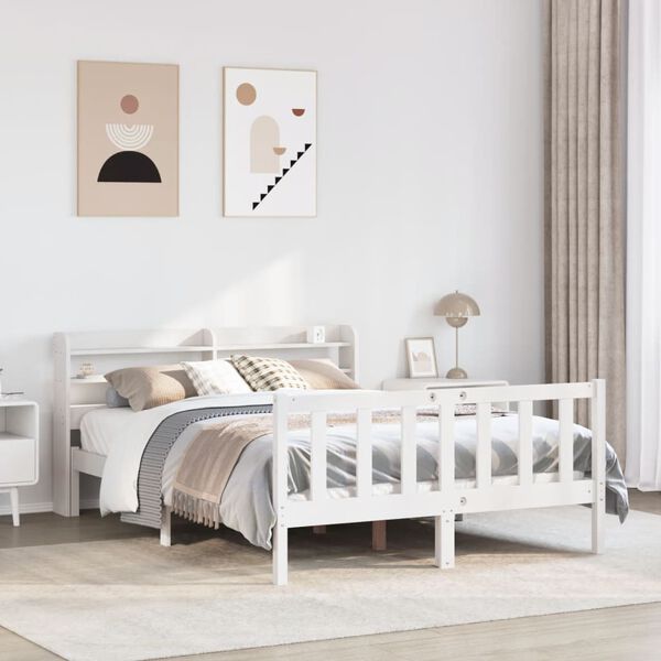 vidaXL Estructura de cama sin colch&oacute;n madera de pino blanco 135x190 cm