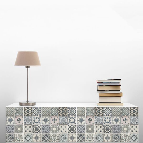 WALPLUS Vinilo mural decorativo baldosa vintage 4 l&aacute;minas azul 54x54cm