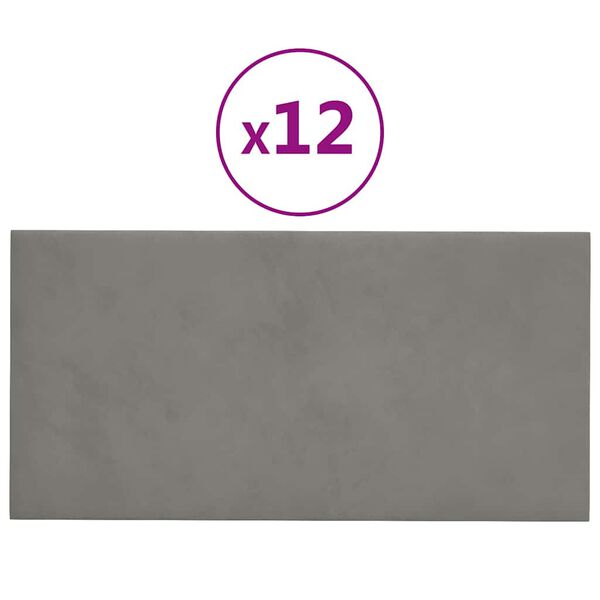 vidaXL Paneles de pared 12 uds terciopelo gris claro 30x15 cm 0,54 m²