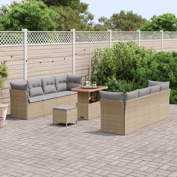 vidaXL Conjunto de sof&aacute; de jard&iacute;n con coj&iacute;n 11 pcs beige y gris claro