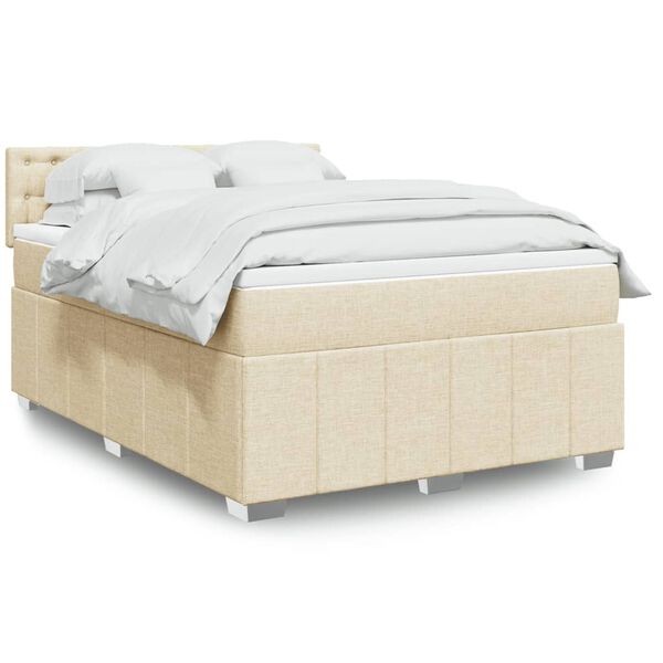 vidaXL Cama box spring con colch&oacute;n tela color crema 140x200 cm