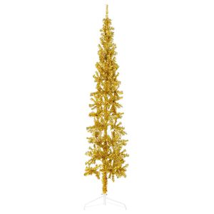 vidaXL Medio &aacute;rbol de Navidad artificial con soporte dorado 240 cm
