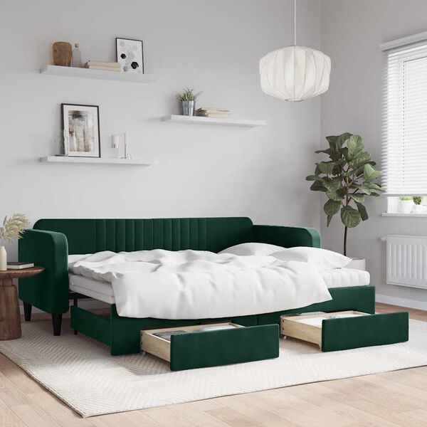 vidaXL Sof&aacute; cama nido con cajones terciopelo verde oscuro 80x200 cm