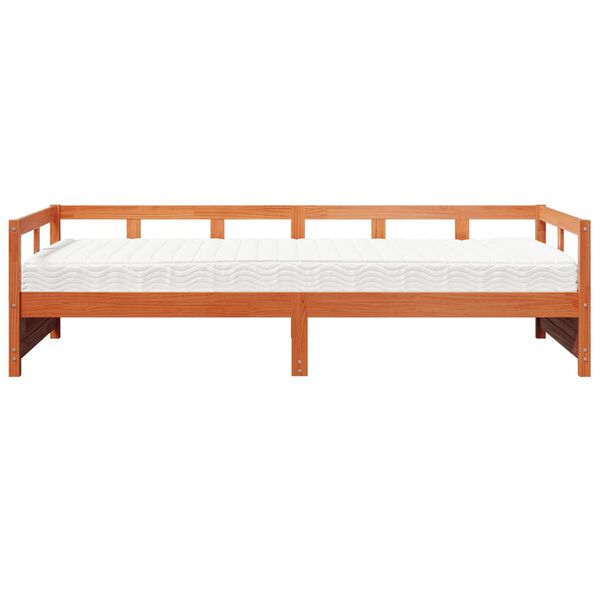 vidaXL Sofá cama con colchón madera maciza pino marrón cera 80x200 cm