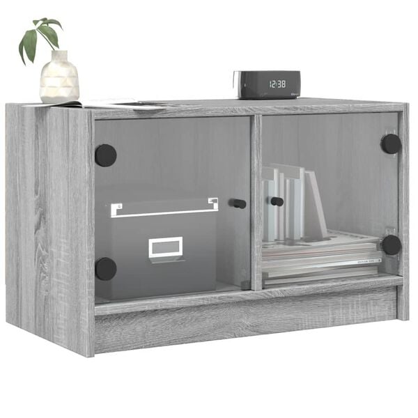 vidaXL Mueble de TV con puertas de vidrio gris Sonoma 68x37x42 cm