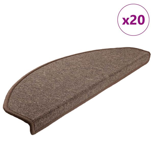 vidaXL Felpudos para escaleras 20 unidades 65x24x4 cm Marr&oacute;n Caf&eacute; Semicircular Grande