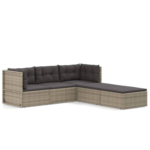 vidaXL Set de muebles de jard&iacute;n 5 pzas y cojines rat&aacute;n sint&eacute;tico gris