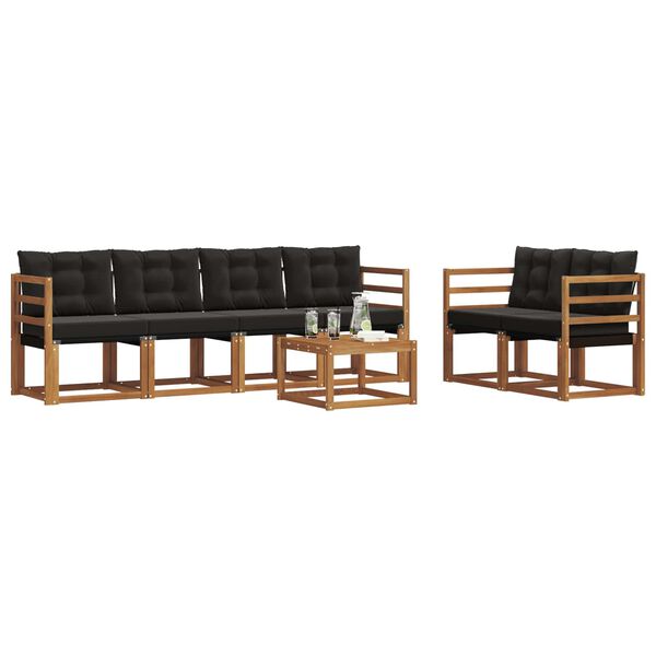 vidaXL Conjunto de sof&aacute;s de exterior con coj&iacute;n 7 pcs Natural y negro