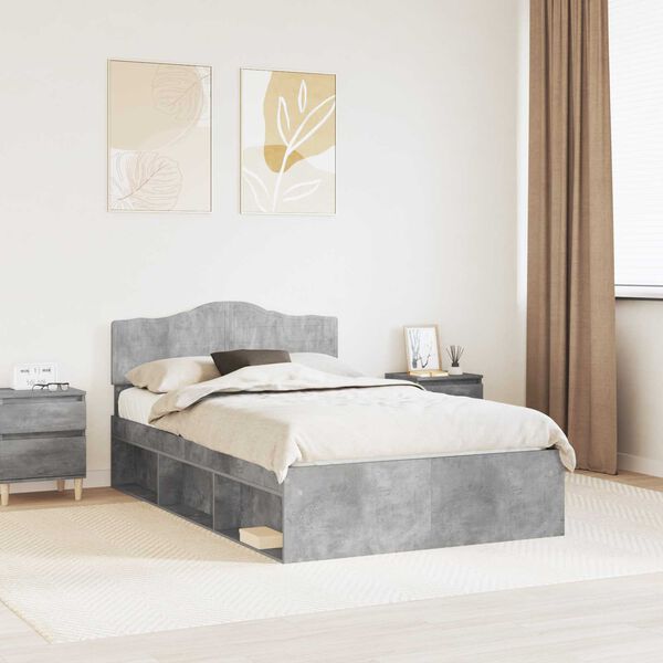 vidaXL Estructura de cama con cabecera Gris concreto 135 x 190 cm