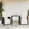 vidaXL Set comedor de jard&iacute;n 3 pzas con cojines rat&aacute;n sint&eacute;tico negro