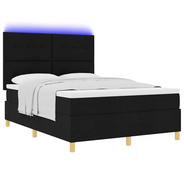 vidaXL Cama Box Spring LED con colch&oacute;n Negro 140 x 200 cm tela
