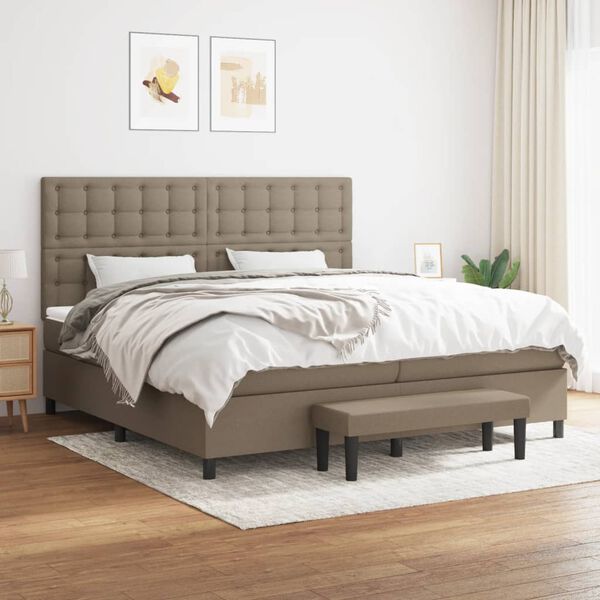vidaXL Cama box spring con colch&oacute;n tela gris taupe 200x200 cm