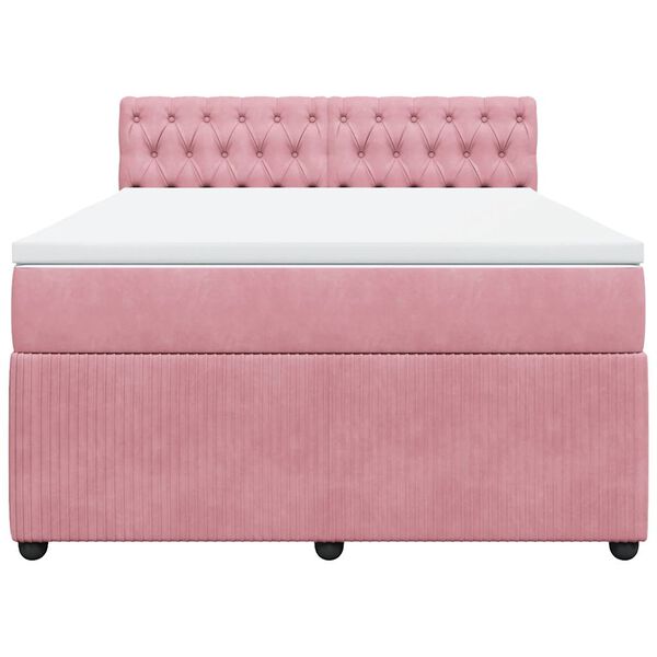 vidaXL Cama box spring con colch&oacute;n terciopelo rosa 140x190 cm