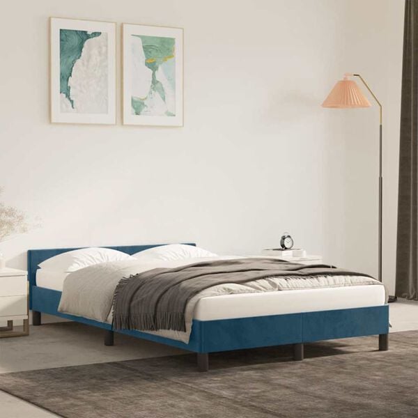 vidaXL Estructura de cama sin colch&oacute;n terciopelo azul oscuro 120x190cm