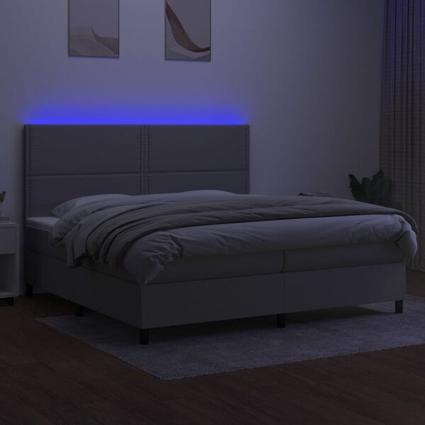 vidaXL Cama box spring con colch&oacute;n tela y LED gris claro 200x200 cm