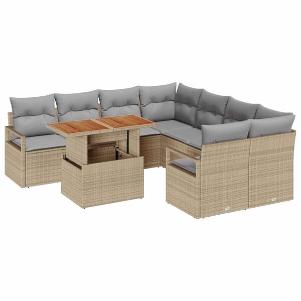 vidaXL Conjunto de Comedor de Jard&iacute;n con coj&iacute;n 9 pcs Beige y gris