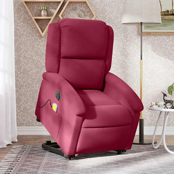 vidaXL Sill&oacute;n de masaje reclinable elevable terciopelo rojo tinto