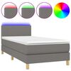 vidaXL Cama box spring colch&oacute;n y luces LED tela gris oscuro 90x200 cm