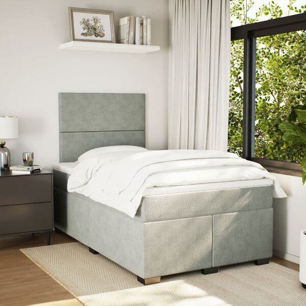 vidaXL Cama box spring con colch&oacute;n terciopelo gris claro 120x190 cm
